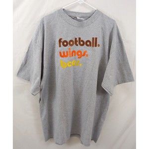 Vtg Pluma Mens Novelty TShirt XL Football Wings Beer Gray Heavy Cotton Superbowl